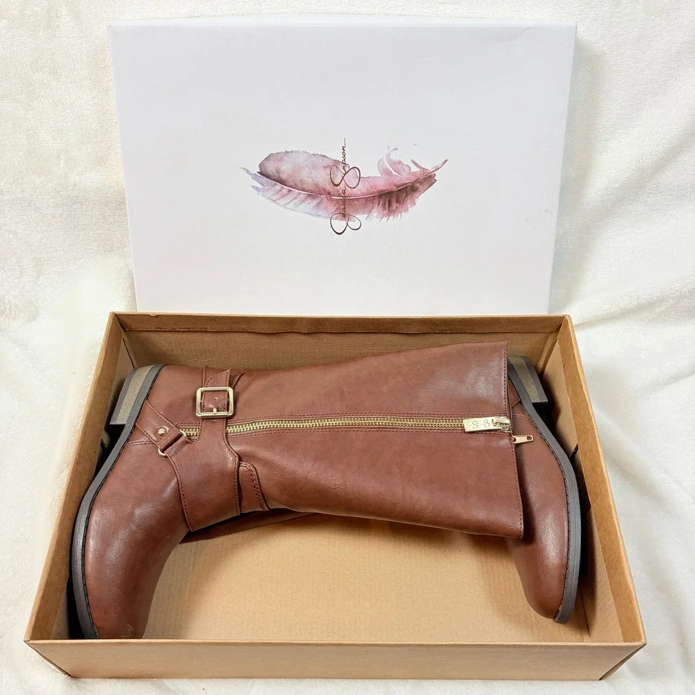 Jessica Simpson Girls Tall Riding Boots Kids Sz 2 Kingsley Brown‎ Faux Leather